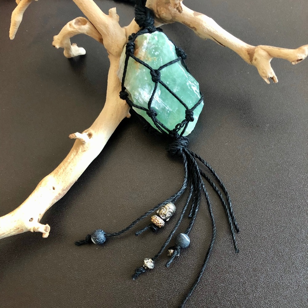 Green Calcite Gemstone Necklace / Car Charm